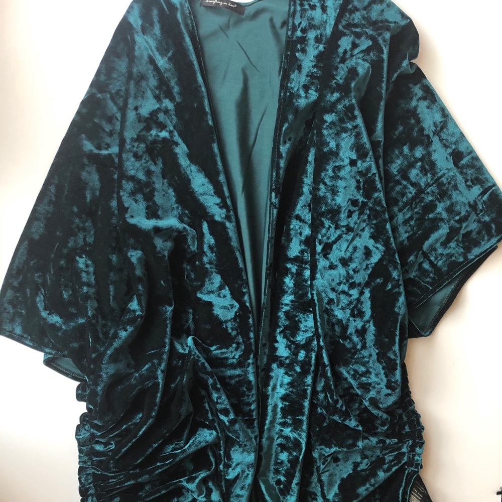 Teal polyester kimono